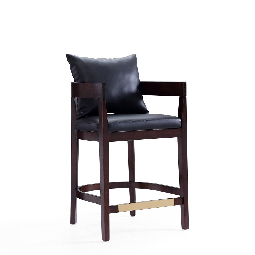 Manhattan Comfort - Ritz Faux Leather Counter Stool with Beech Wood Legs in Black and Dark Walnut - Set of 2 - 2-CS006-BK veiw 2