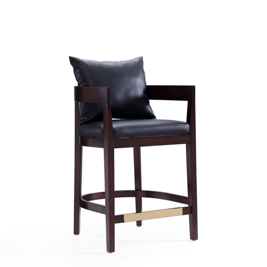 Manhattan Comfort - Ritz Faux Leather Counter Stool with Beech Wood Legs in Black and Dark Walnut - Set of 2 - 2-CS006-BK veiw 2