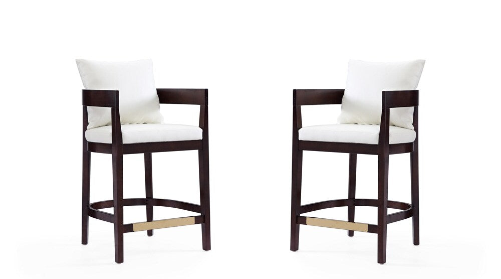 Manhattan Comfort - Ritz Faux Leather Counter Stool with Beech Wood Legs in Ivory and Dark Walnut - Set of 2 - 2-CS006-IV veiw 1