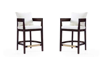 Manhattan Comfort - Ritz Faux Leather Counter Stool with Beech Wood Legs in Ivory and Dark Walnut - Set of 2 - 2-CS006-IV veiw 1
