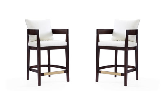 Manhattan Comfort - Ritz Faux Leather Counter Stool with Beech Wood Legs in Ivory and Dark Walnut - Set of 2 - 2-CS006-IV veiw 1