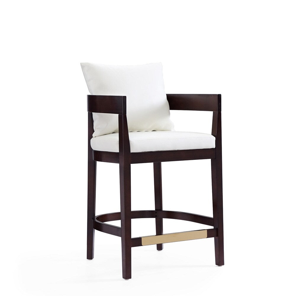 Manhattan Comfort - Ritz Faux Leather Counter Stool with Beech Wood Legs in Ivory and Dark Walnut - Set of 2 - 2-CS006-IV veiw 2