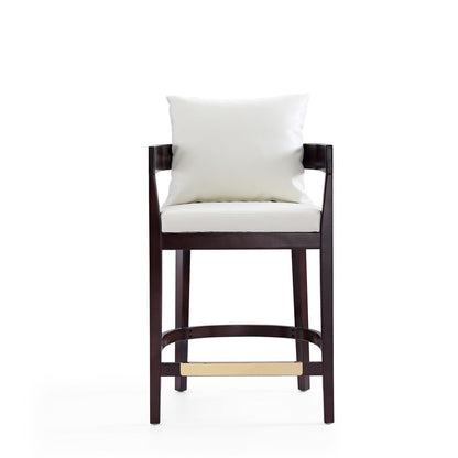 Manhattan Comfort - Ritz Faux Leather Counter Stool with Beech Wood Legs in Ivory and Dark Walnut - Set of 2 - 2-CS006-IV veiw 3