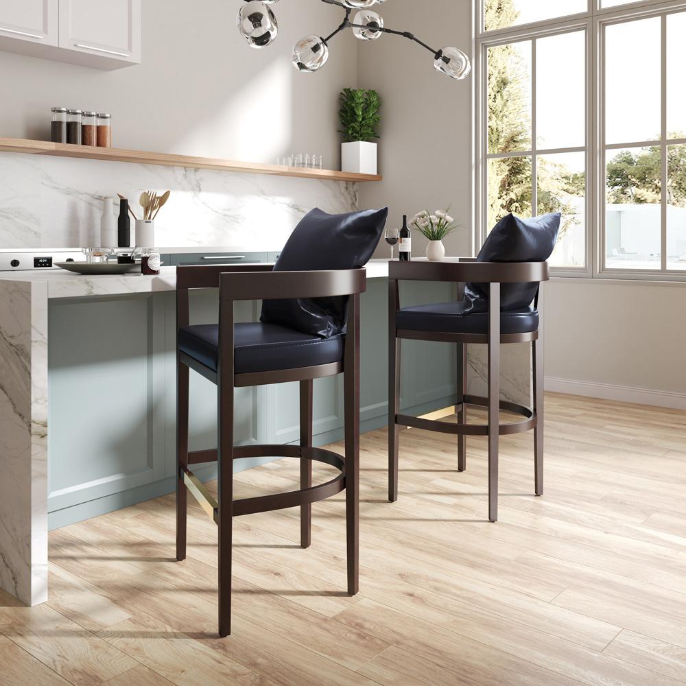 Manhattan Comfort - Ritz Faux Leather Counter Stool with Beech Wood Legs in Black and Dark Walnut - Set of 3 - 3-CS006-BK veiw 7