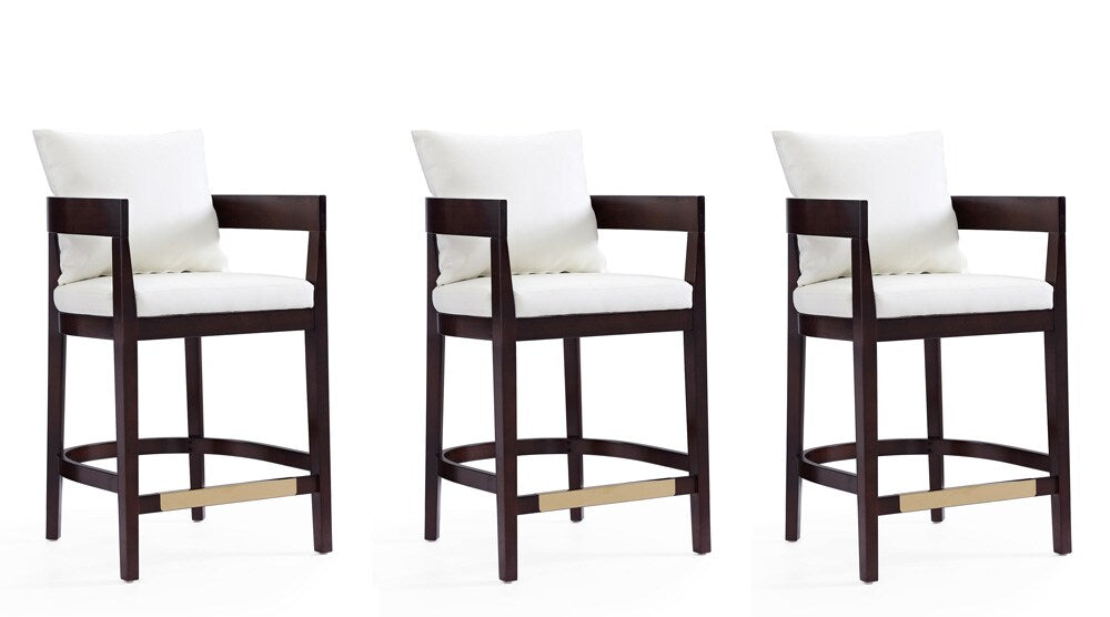 Manhattan Comfort - Ritz Faux Leather Counter Stool with Beech Wood Legs in Ivory and Dark Walnut - Set of 3 - 3-CS006-IV veiw 1