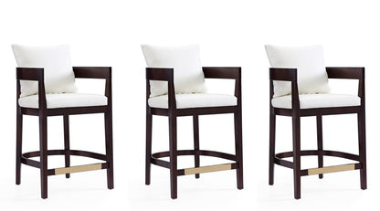 Manhattan Comfort - Ritz Faux Leather Counter Stool with Beech Wood Legs in Ivory and Dark Walnut - Set of 3 - 3-CS006-IV veiw 1