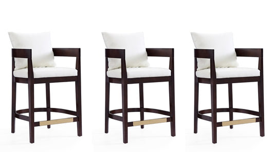 Manhattan Comfort - Ritz Faux Leather Counter Stool with Beech Wood Legs in Ivory and Dark Walnut - Set of 3 - 3-CS006-IV veiw 1