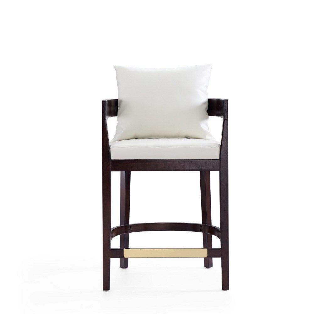 Manhattan Comfort - Ritz Faux Leather Counter Stool with Beech Wood Legs in Ivory and Dark Walnut - Set of 3 - 3-CS006-IV veiw 3