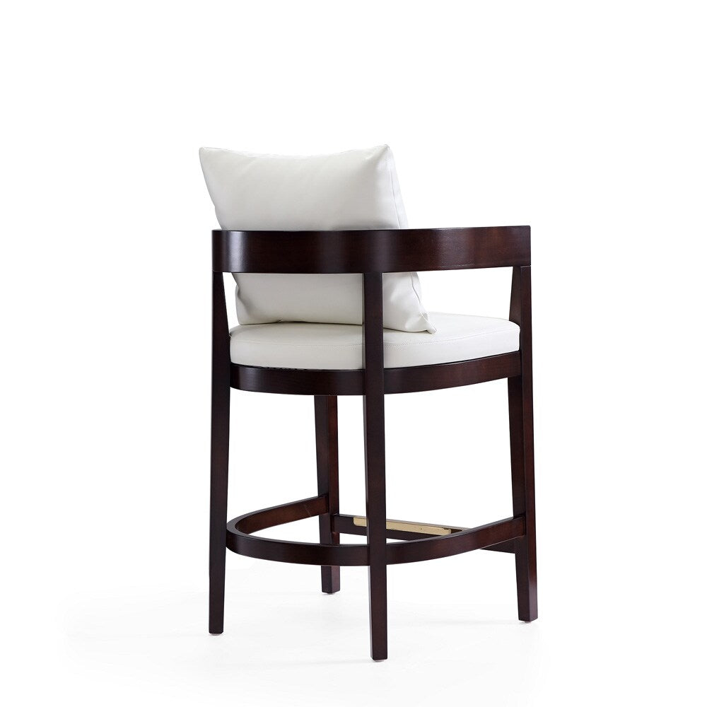 Manhattan Comfort - Ritz Faux Leather Counter Stool with Beech Wood Legs in Ivory and Dark Walnut - Set of 3 - 3-CS006-IV veiw 4