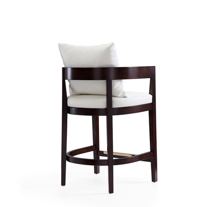 Manhattan Comfort - Ritz Faux Leather Counter Stool with Beech Wood Legs in Ivory and Dark Walnut - Set of 3 - 3-CS006-IV veiw 4