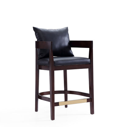Manhattan Comfort - Ritz Faux Leather Counter Stool with Beech Wood Legs in Black and Dark Walnut - CS006-BK veiw 1