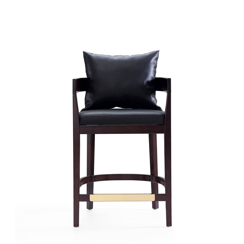 Manhattan Comfort - Ritz Faux Leather Counter Stool with Beech Wood Legs in Black and Dark Walnut - CS006-BK veiw 2