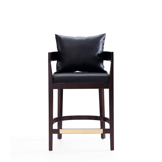 Manhattan Comfort - Ritz Faux Leather Counter Stool with Beech Wood Legs in Black and Dark Walnut - CS006-BK veiw 2