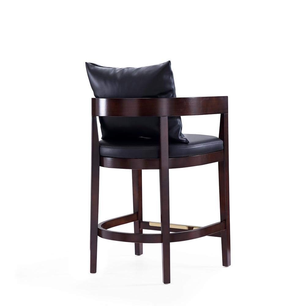Manhattan Comfort - Ritz Faux Leather Counter Stool with Beech Wood Legs in Black and Dark Walnut - CS006-BK veiw 3