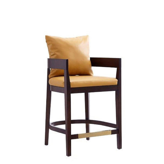Manhattan Comfort - Ritz Faux Leather Counter Stool with Beech Wood Legs in Camal and Dark Walnut - CS006-CL veiw 1