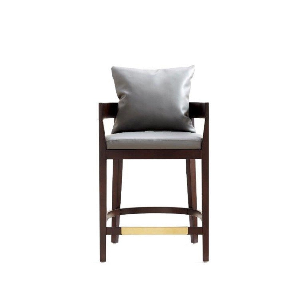Manhattan Comfort - Ritz Faux Leather Counter Stool with Beech Wood Legs in Grey and Dark Walnut - CS006-GY veiw 2