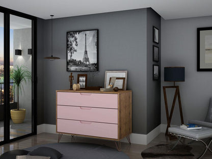 Manhattan Comfort - Rockefeller Dresser with 3 Drawers in Nature and Rose Pink - 103GMC6 veiw 8