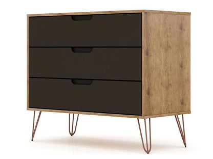 Manhattan Comfort - Rockefeller Dresser with 3 Drawers in Nature and Textured Grey - 103GMC7 veiw 2
