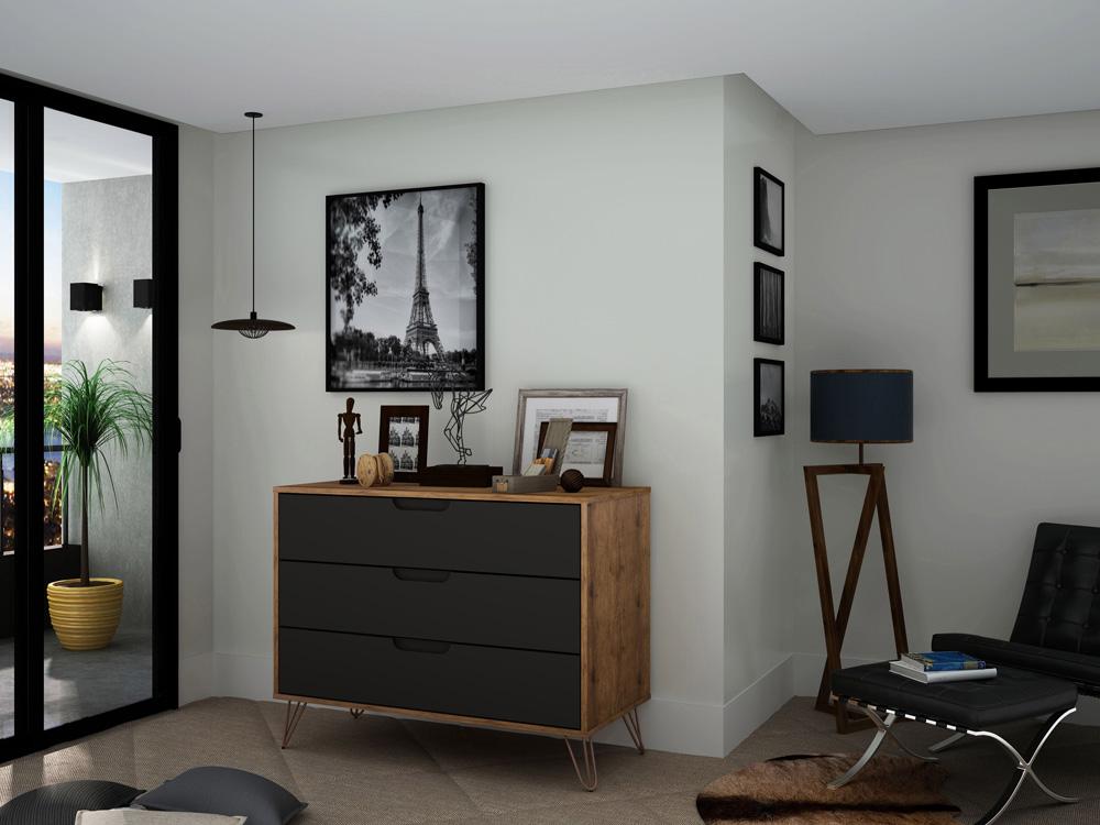Manhattan Comfort - Rockefeller Dresser with 3 Drawers in Nature and Textured Grey - 103GMC7 veiw 6