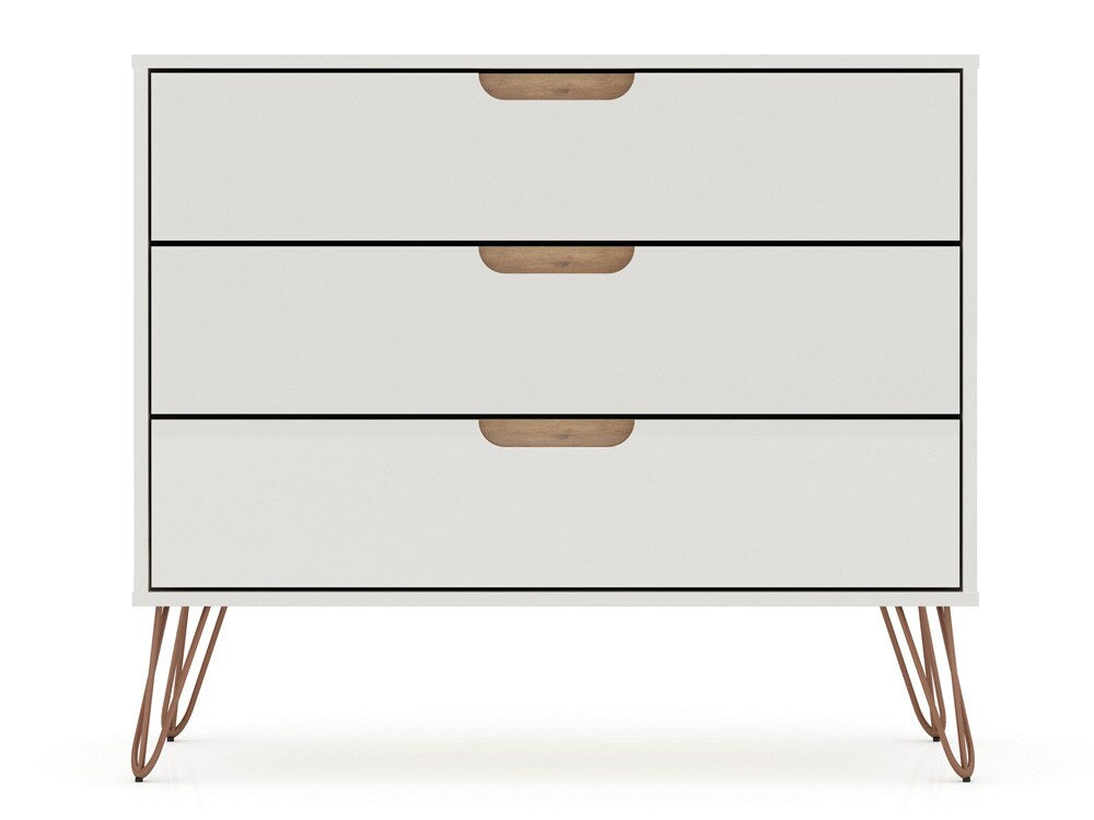 Manhattan Comfort - Rockefeller Dresser with 3 Drawers in Off White and Nature - 103GMC3 veiw 1