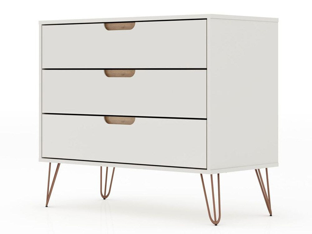 Manhattan Comfort - Rockefeller Dresser with 3 Drawers in Off White and Nature - 103GMC3 veiw 2