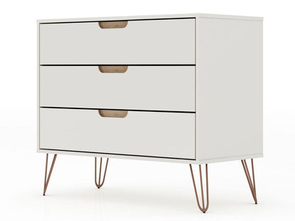 Manhattan Comfort - Rockefeller Dresser with 3 Drawers in Off White and Nature - 103GMC3 veiw 2