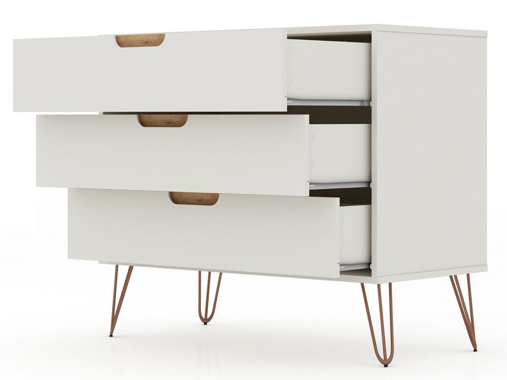 Manhattan Comfort - Rockefeller Dresser with 3 Drawers in Off White and Nature - 103GMC3 veiw 3