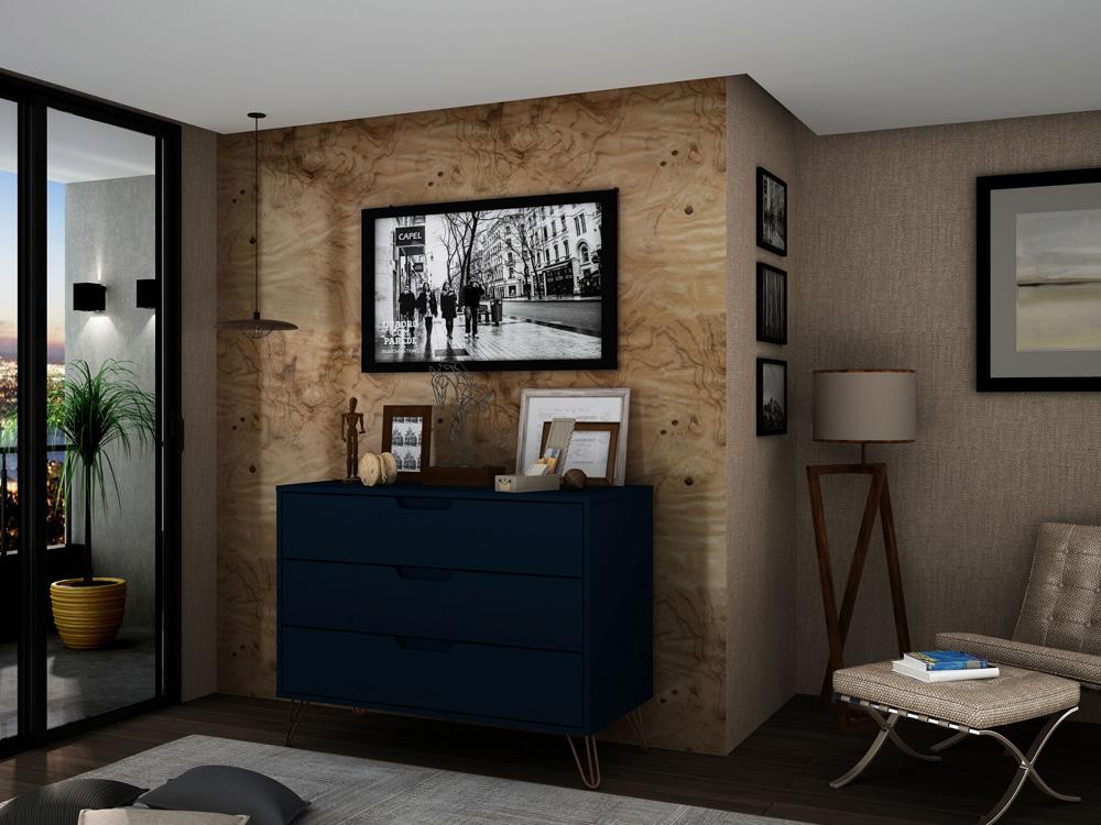 Manhattan Comfort - Rockefeller Dresser with 3 Drawers in Tatiana Midnight Blue - 103GMC4 veiw 8