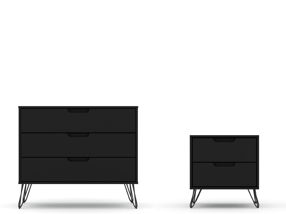 Manhattan Comfort - 2-Piece Rockefeller Dresser and Nightstand with 5 Drawers in Black - 104GMC2 veiw 1