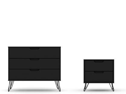 Manhattan Comfort - 2-Piece Rockefeller Dresser and Nightstand with 5 Drawers in Black - 104GMC2 veiw 1