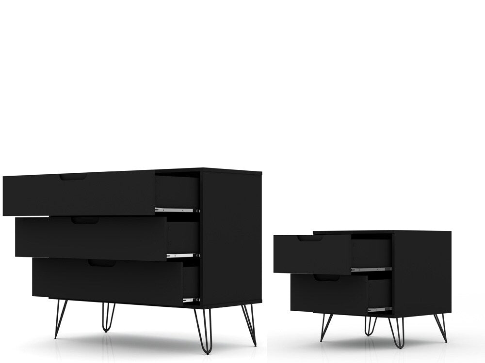 Manhattan Comfort - 2-Piece Rockefeller Dresser and Nightstand with 5 Drawers in Black - 104GMC2 veiw 3