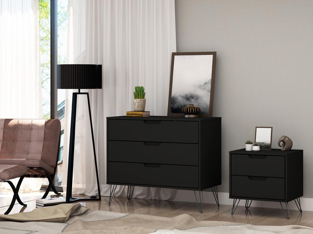 Manhattan Comfort - 2-Piece Rockefeller Dresser and Nightstand with 5 Drawers in Black - 104GMC2 veiw 9