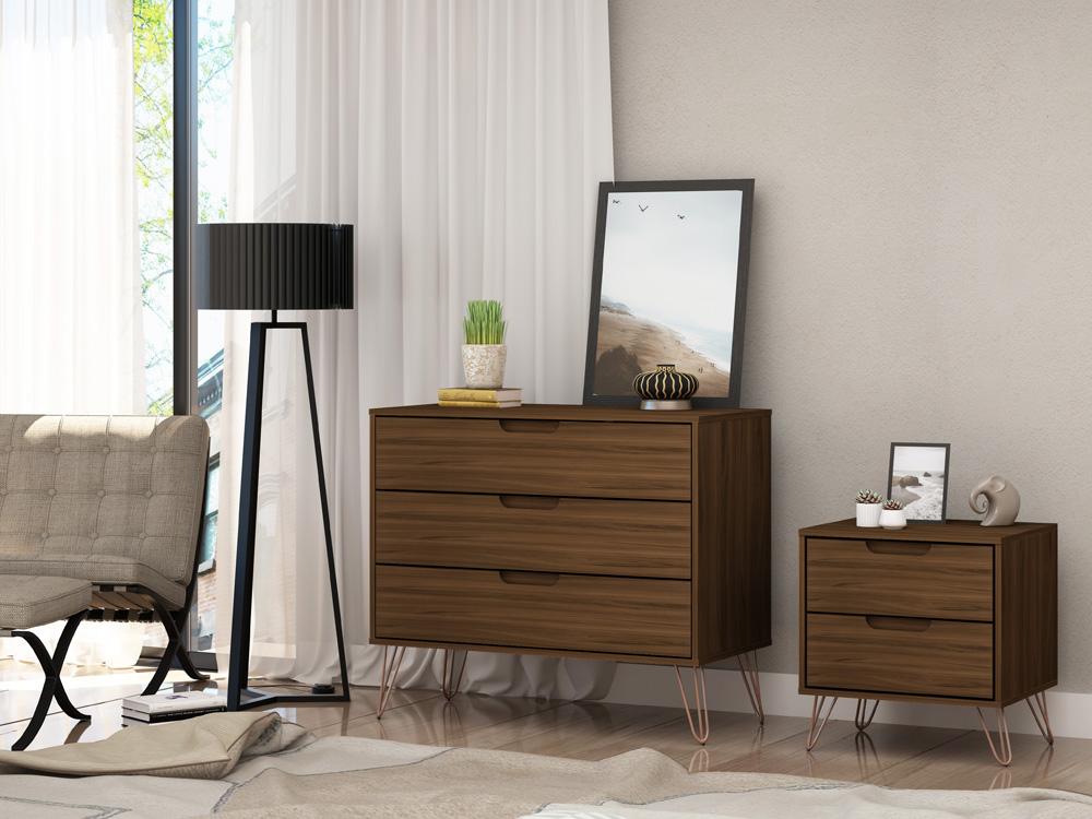 Manhattan Comfort - 2-Piece Rockefeller Dresser and Nightstand with 5 Drawers in Brown - 104GMC5 veiw 8