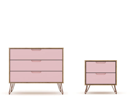 Manhattan Comfort - 2-Piece Rockefeller Dresser and Nightstand with 5 Drawers in Nature and Rose Pink - 104GMC6 veiw 1