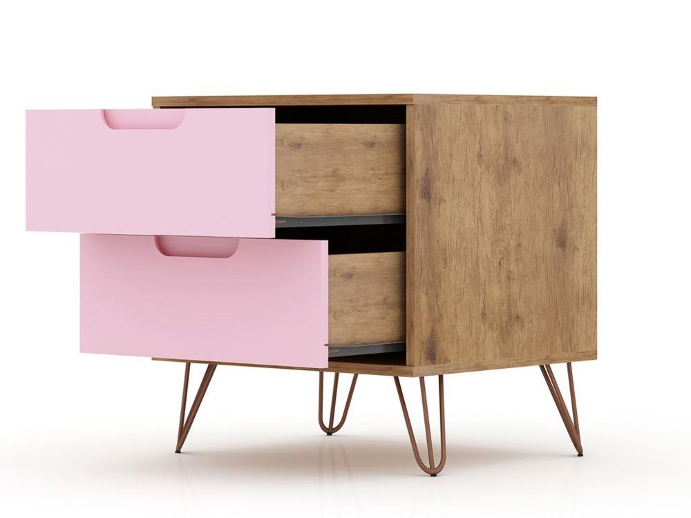 Manhattan Comfort - 2-Piece Rockefeller Dresser and Nightstand with 5 Drawers in Nature and Rose Pink - 104GMC6 veiw 4