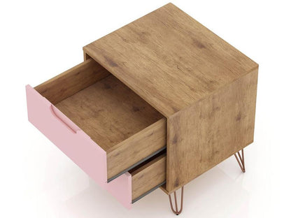 Manhattan Comfort - 2-Piece Rockefeller Dresser and Nightstand with 5 Drawers in Nature and Rose Pink - 104GMC6 veiw 5