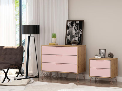 Manhattan Comfort - 2-Piece Rockefeller Dresser and Nightstand with 5 Drawers in Nature and Rose Pink - 104GMC6 veiw 8