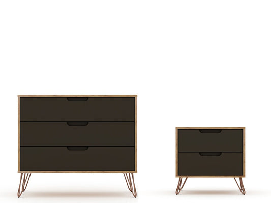 Manhattan Comfort - 2-Piece Rockefeller Dresser and Nightstand with 5 Drawers in Nature and Textured Grey - 104GMC7 veiw 1
