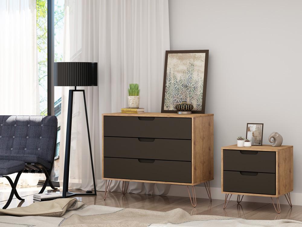 Manhattan Comfort - 2-Piece Rockefeller Dresser and Nightstand with 5 Drawers in Nature and Textured Grey - 104GMC7 veiw 6