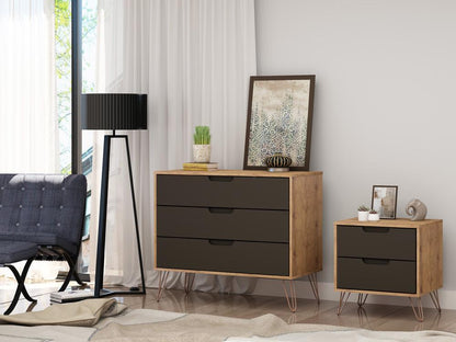 Manhattan Comfort - 2-Piece Rockefeller Dresser and Nightstand with 5 Drawers in Nature and Textured Grey - 104GMC7 veiw 6