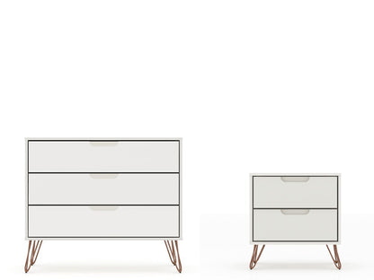Manhattan Comfort - 2-Piece Rockefeller Dresser and Nightstand with 5 Drawers in Off White and Nature - 104GMC3 veiw 1