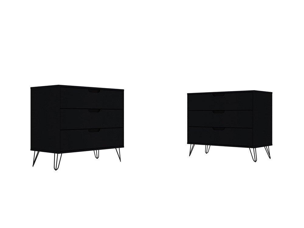 Manhattan Comfort - Rockefeller Dresser with 6 Drawers in Black - Set of 2 - 2-103GMC2 veiw 1