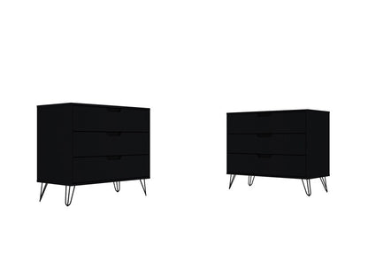 Manhattan Comfort - Rockefeller Dresser with 6 Drawers in Black - Set of 2 - 2-103GMC2 veiw 1