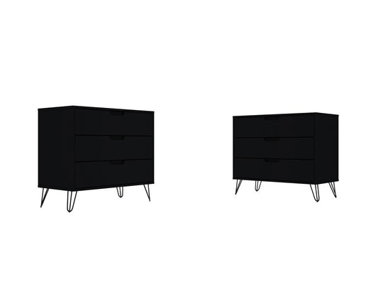 Manhattan Comfort - Rockefeller Dresser with 6 Drawers in Black - Set of 2 - 2-103GMC2 veiw 1