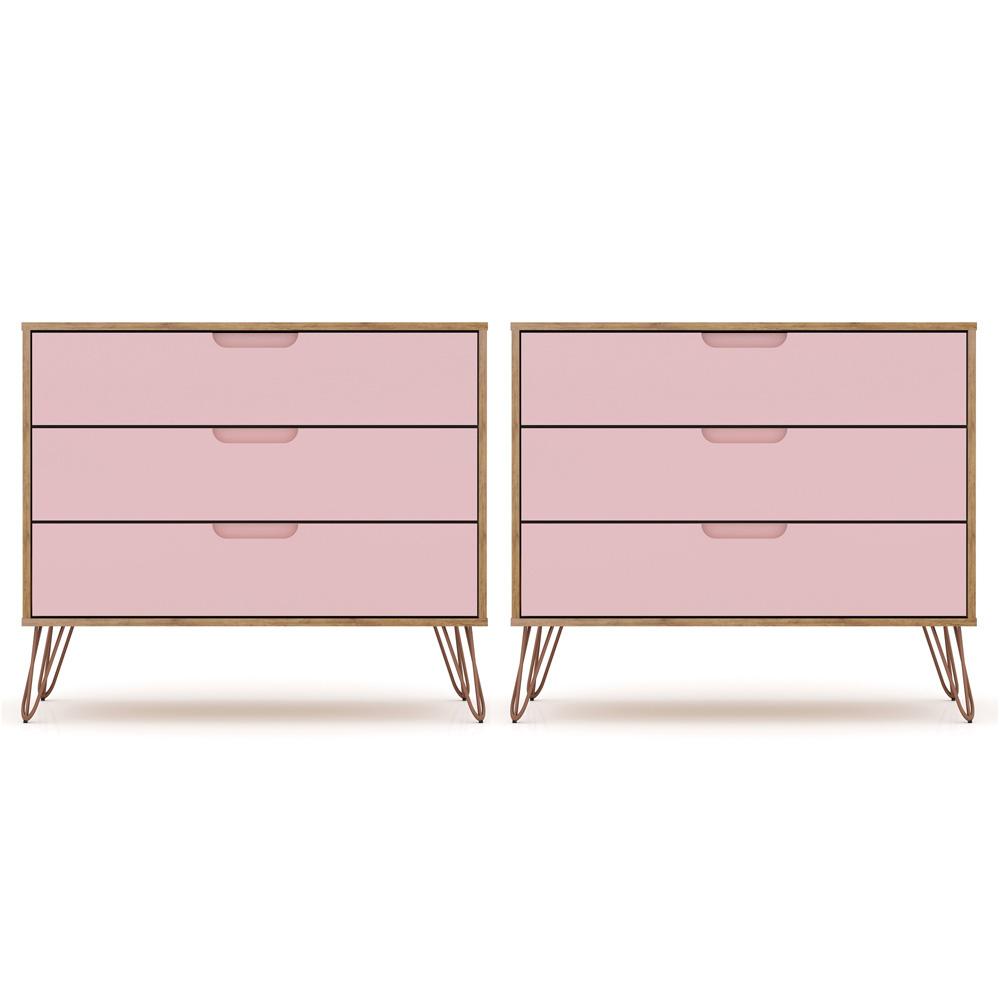 Manhattan Comfort - Rockefeller Dresser with 6 Drawers in Nature and Rose Pink - Set of 2 - 2-103GMC6 veiw 1