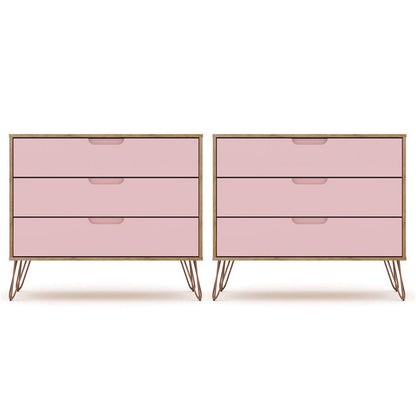 Manhattan Comfort - Rockefeller Dresser with 6 Drawers in Nature and Rose Pink - Set of 2 - 2-103GMC6 veiw 1