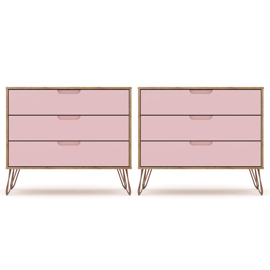 Manhattan Comfort - Rockefeller Dresser with 6 Drawers in Nature and Rose Pink - Set of 2 - 2-103GMC6 veiw 1