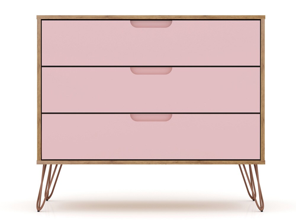 Manhattan Comfort - Rockefeller Dresser with 6 Drawers in Nature and Rose Pink - Set of 2 - 2-103GMC6 veiw 2