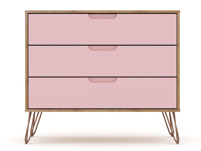 Manhattan Comfort - Rockefeller Dresser with 6 Drawers in Nature and Rose Pink - Set of 2 - 2-103GMC6 veiw 2