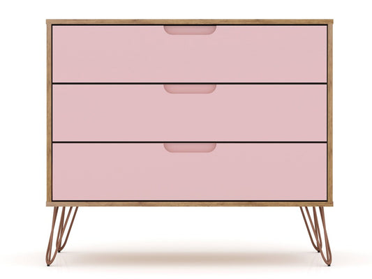 Manhattan Comfort - Rockefeller Dresser with 6 Drawers in Nature and Rose Pink - Set of 2 - 2-103GMC6 veiw 2